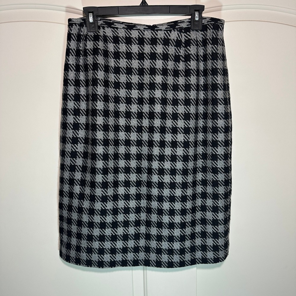 Bill Blass Houndstooth‎ Wool Blend Pencil Skirt Career Wear Grey Black 12